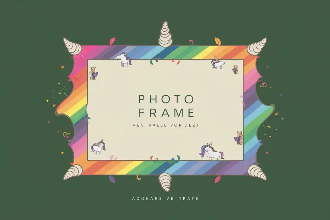 Modern Photo Booth Frame with Rainbow Gradient and Unicorn Accents