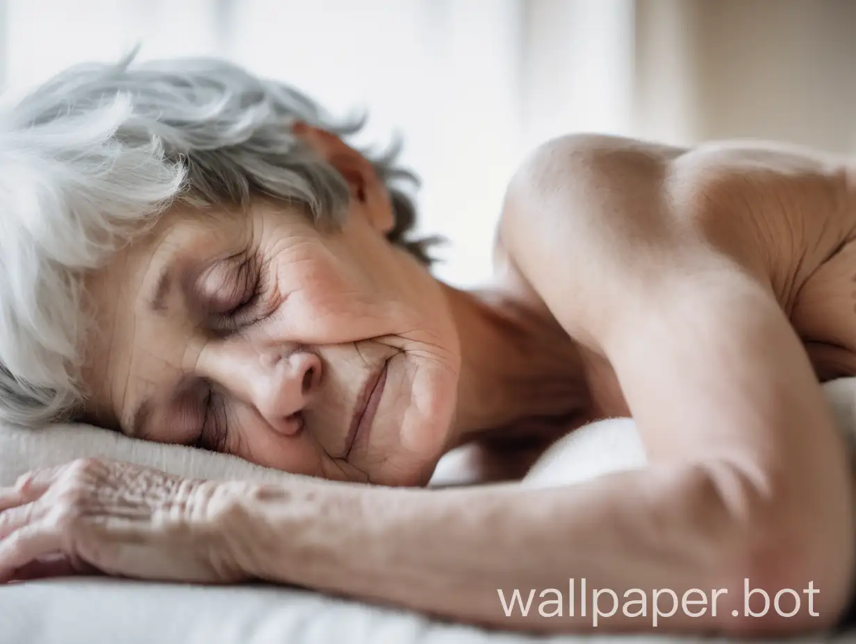 Naked grandmother sleeping peacefully , blurred image