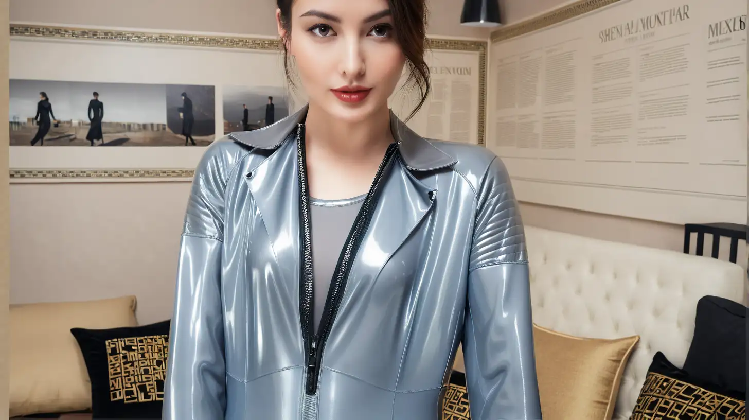 Young woman, latex catsuit