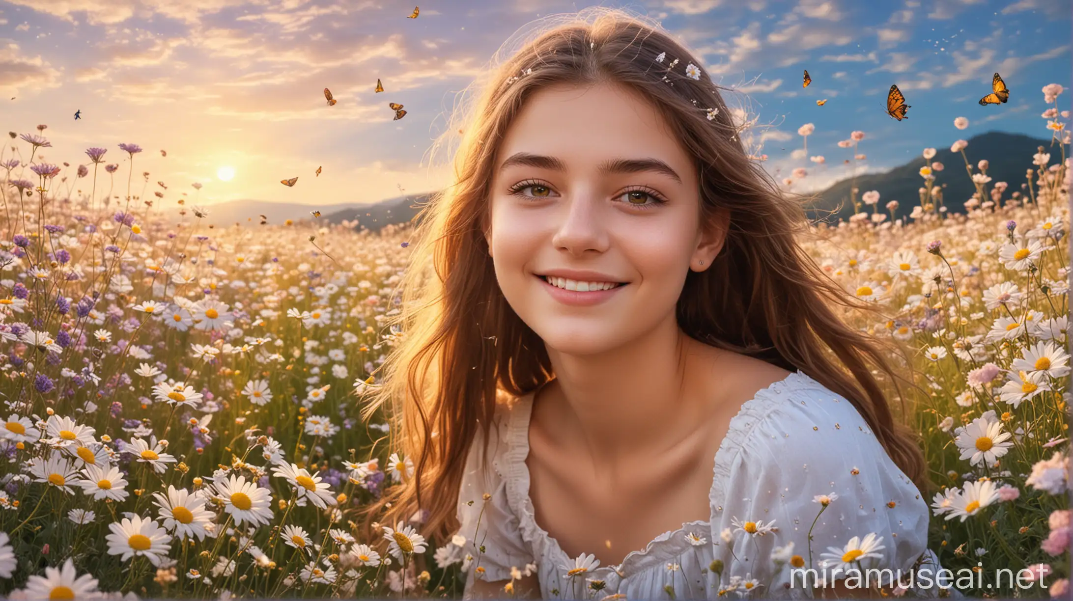 Radiant 18YearOld Girl in Dreamy Flower Field