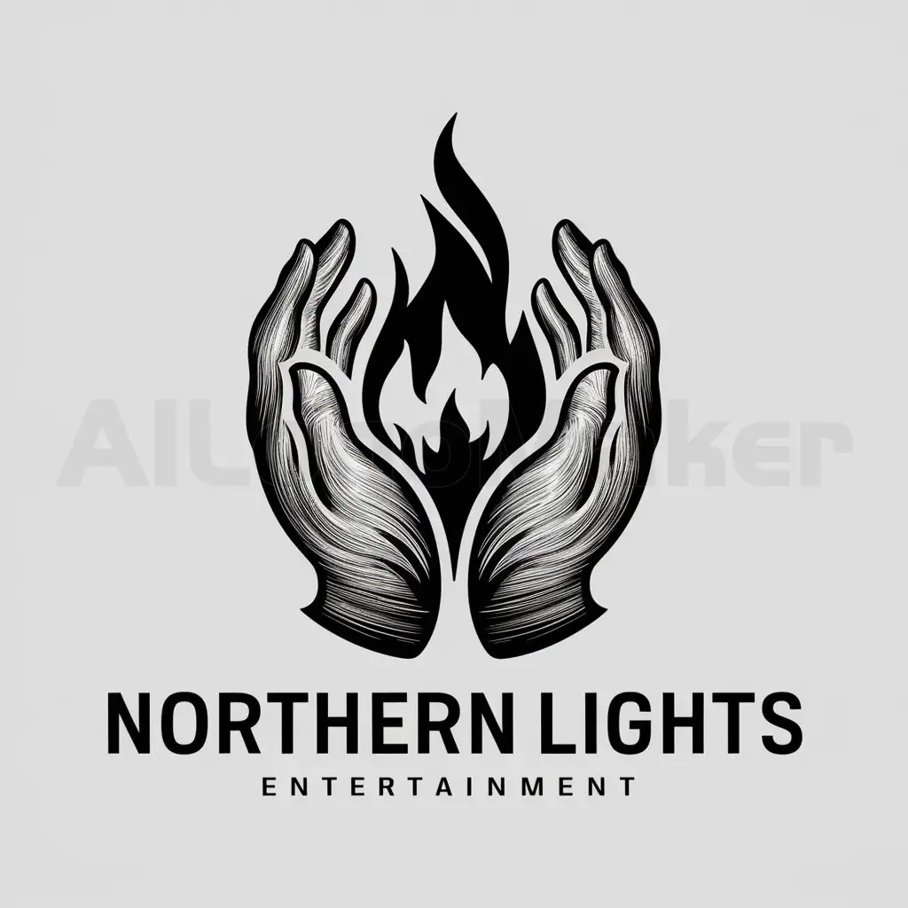 a logo design,with the text "Northern Lights", main symbol:Hands and in them fire,complex,be used in Entertainment industry,clear background