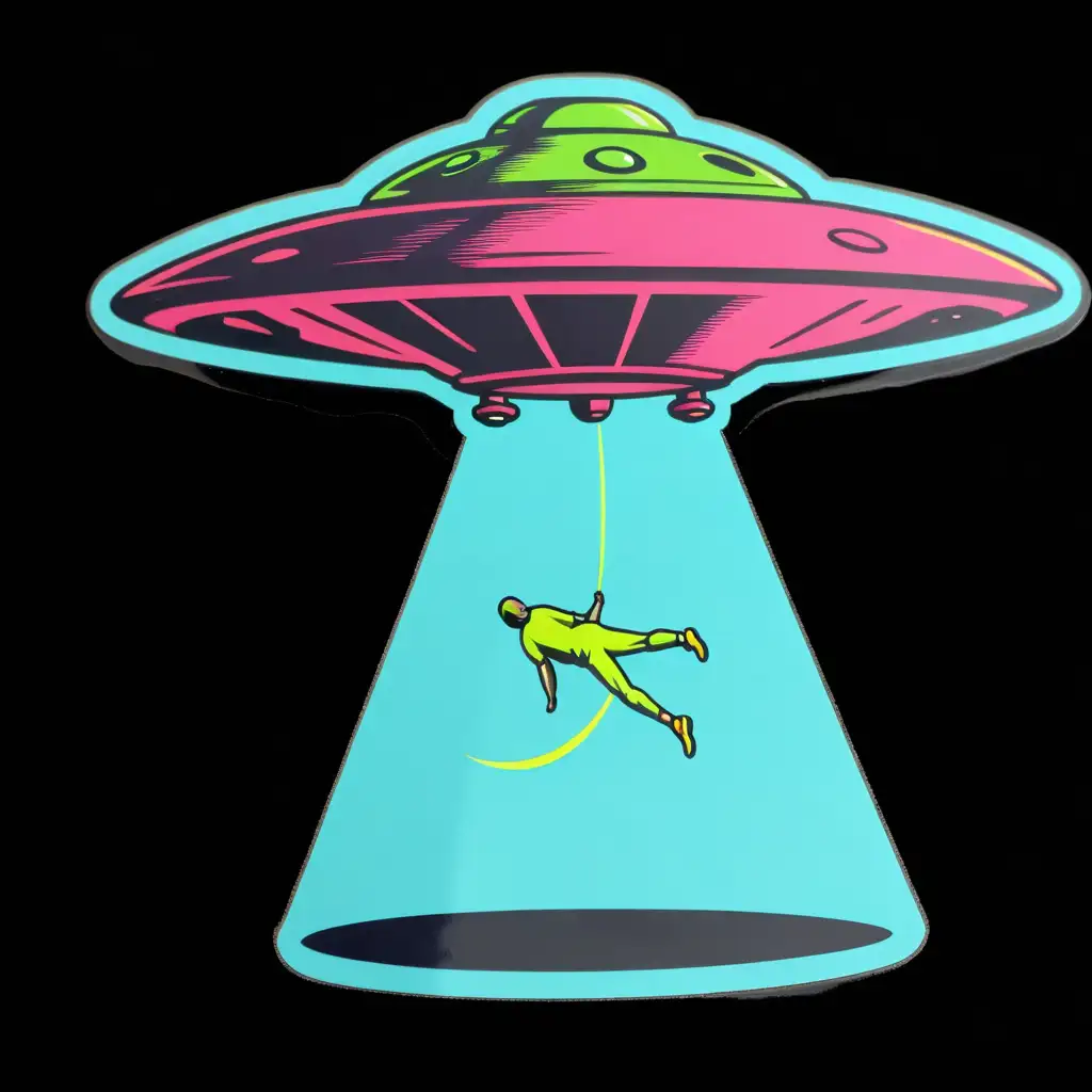 A ufo take realistic human up in the air by beam light  , make a awesome sticker 