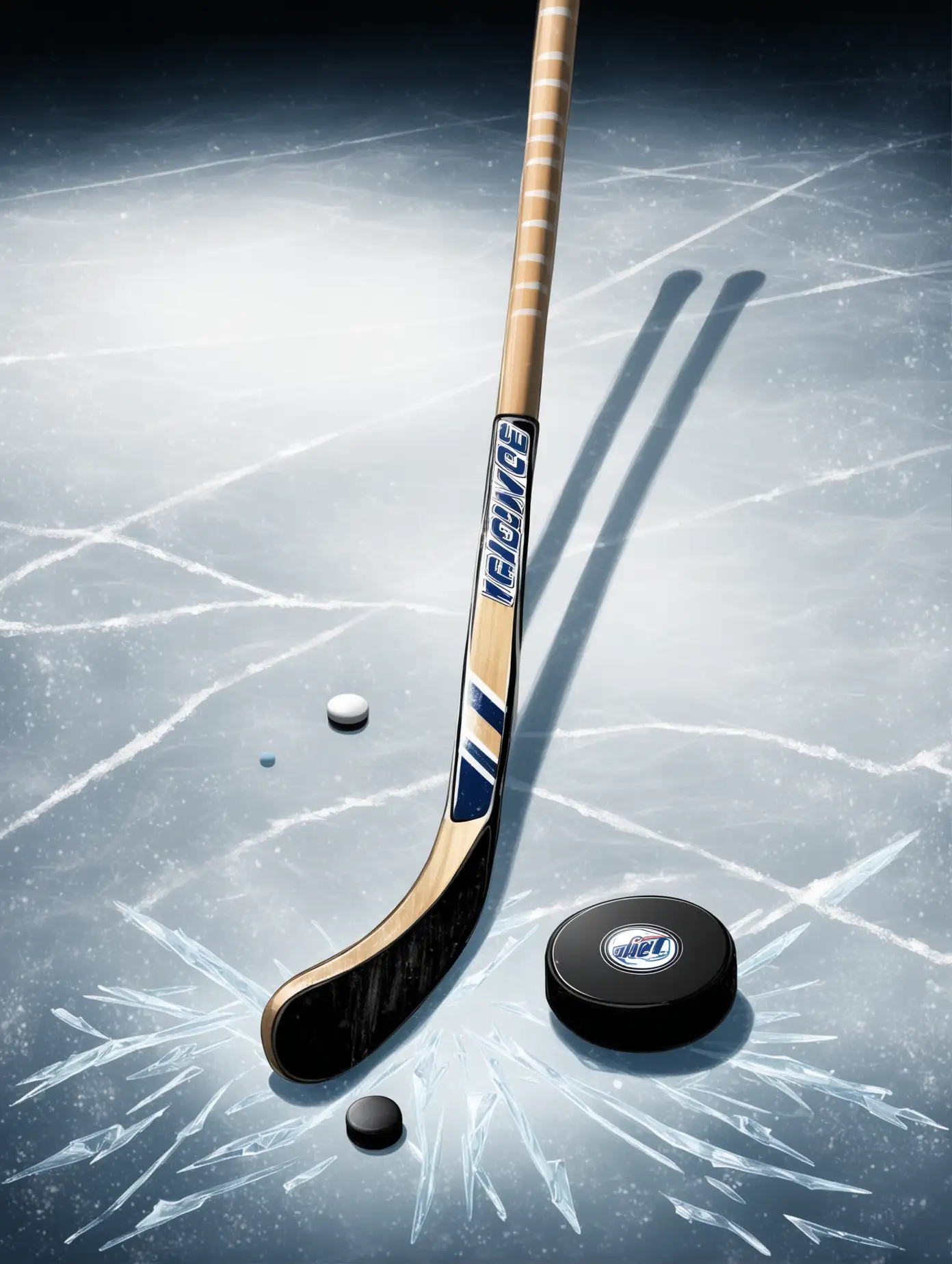 Ice Hockey Stick and Puck in Action on Rink