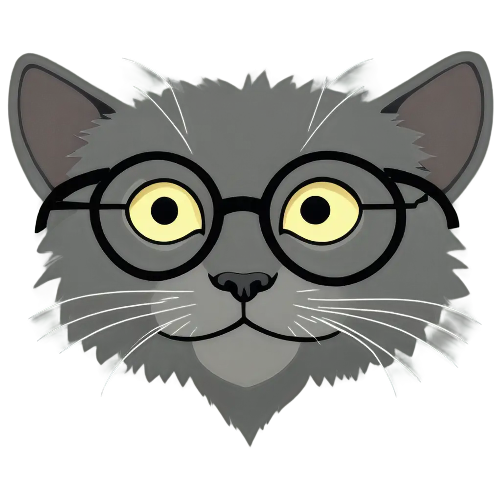head cat cartoon with glasses