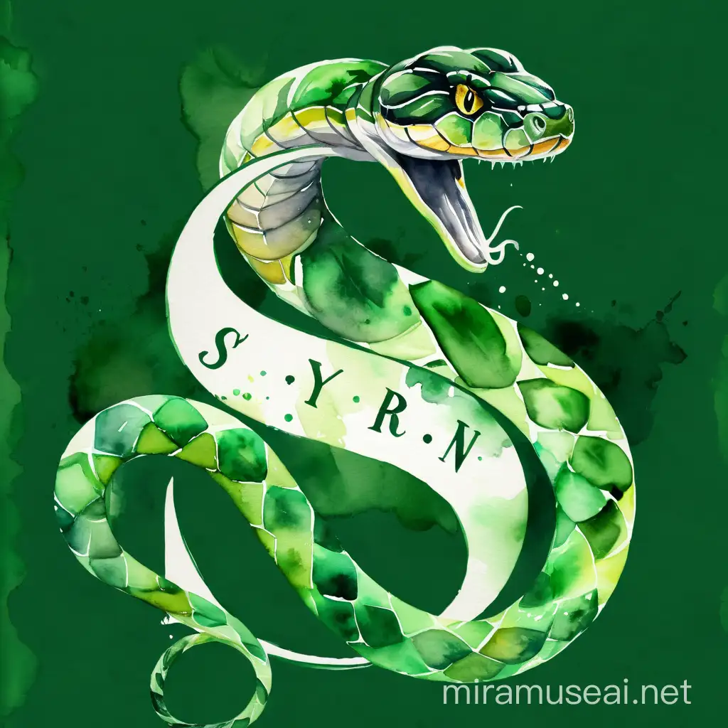 Slytherin Snake Watercolor Art Serpentine Charm with Letter S