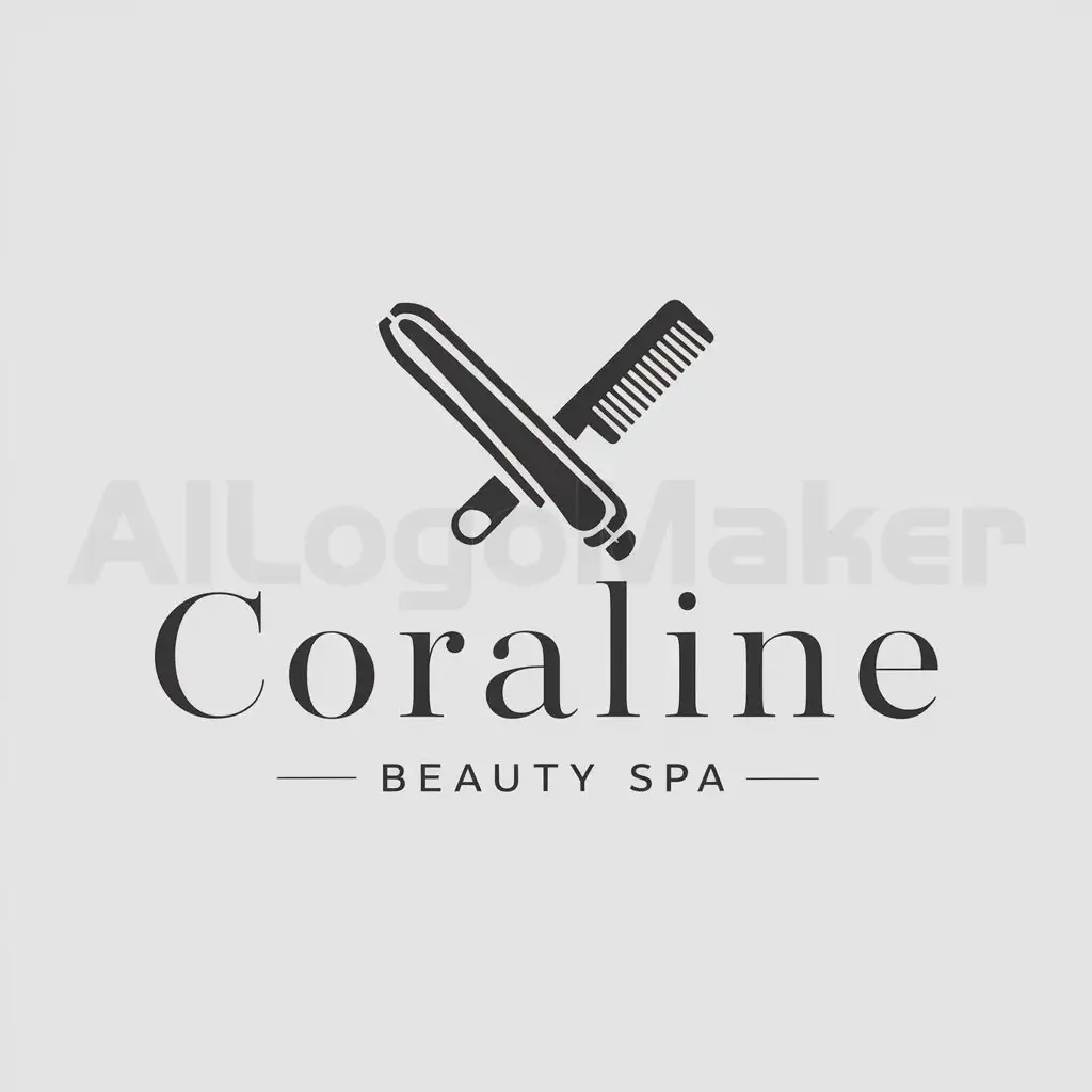 a logo design,with the text "Coraline", main symbol:hair straightener and comb,Moderate,be used in Beauty Spa industry,clear background