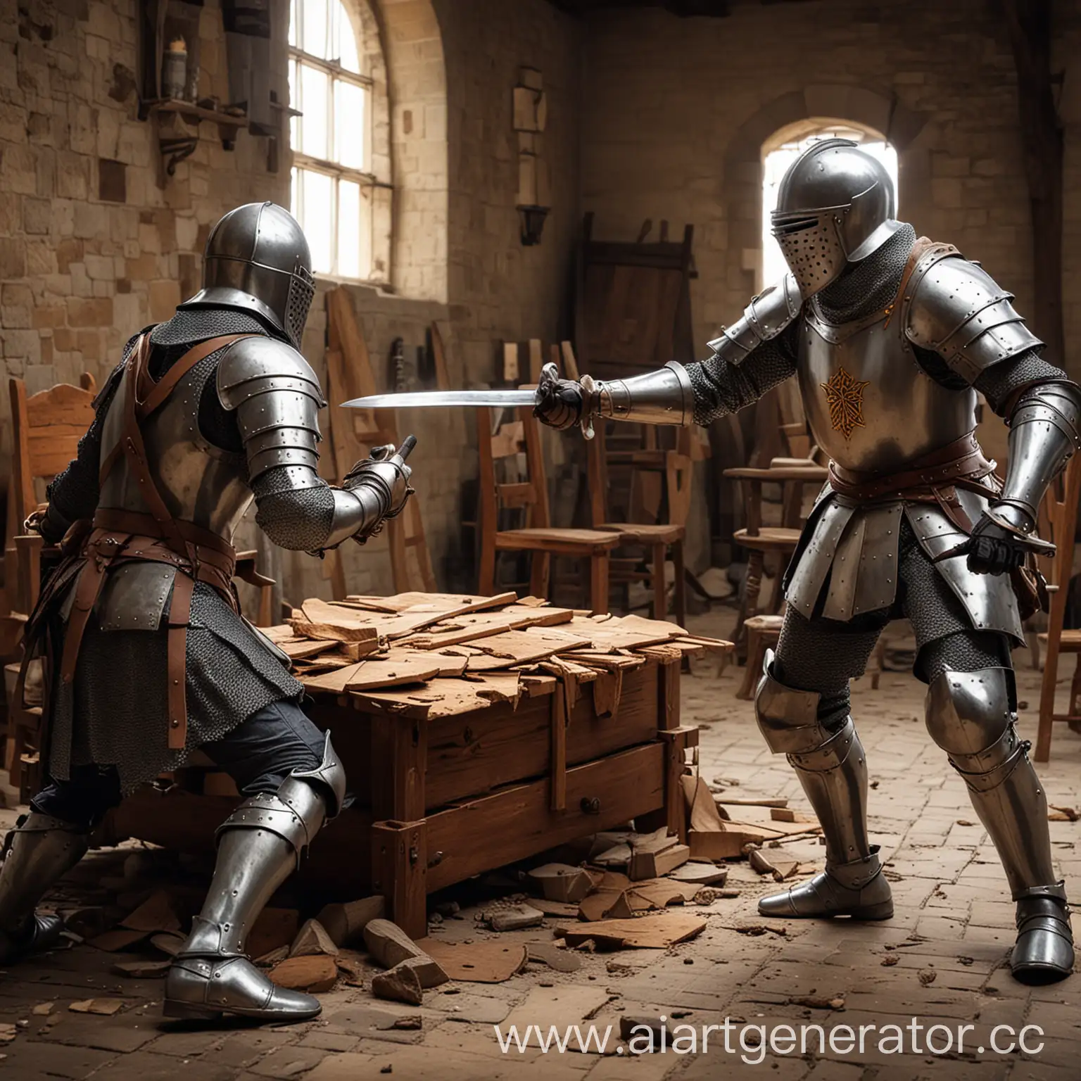 рыцари сражаются за мебель