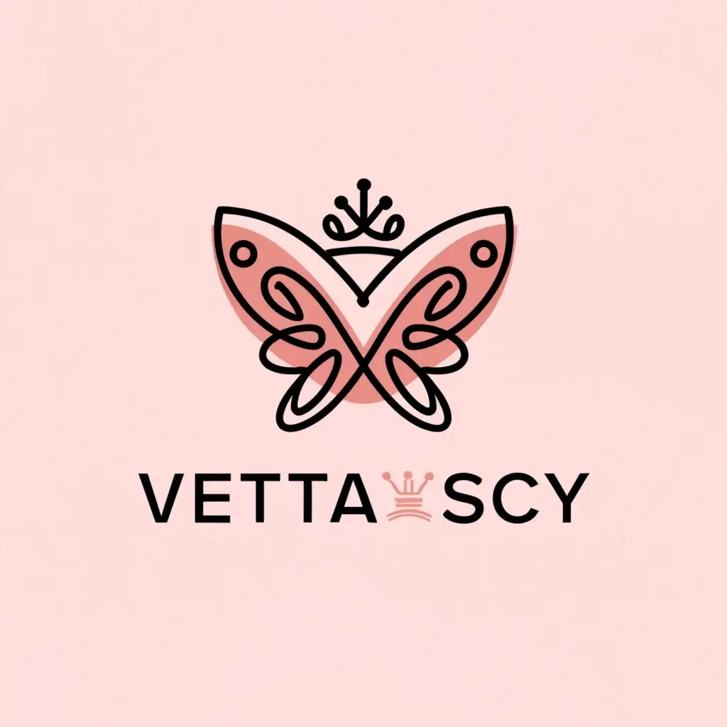 a logo design,with the text "VETTA SCY", main symbol:cute pink things. bows, butterflies, crown, animals, flowers,Minimalistic,be used in Internet industry,clear background