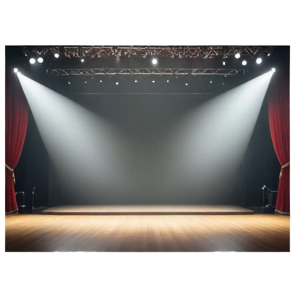 concert hall, empty stage, spotlights,