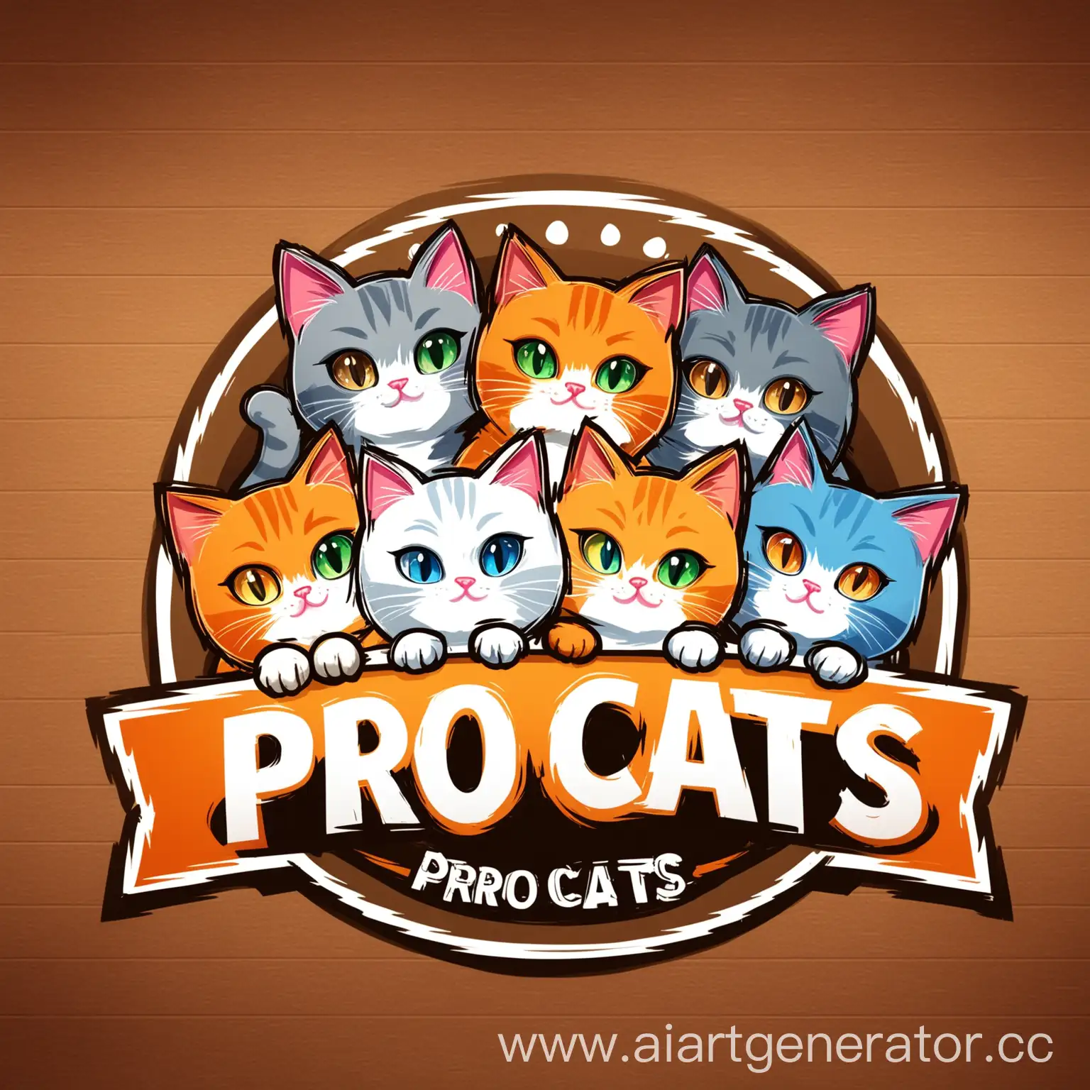 Create a logo for the channel 'Pro Cats'. This channel is dedicated to fun and humor in the world of cats. The logo should reflect the playful and entertaining atmosphere of the channel and include elements characteristic of cats. We want the logo to be simple yet memorable, and suitable for use in covers, banners, and social media profiles. Please make sure to include the words 'Pro Cats' in the logo.