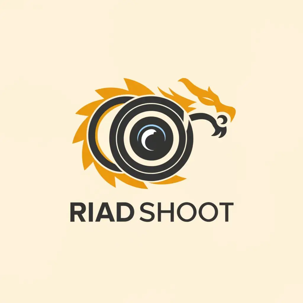 a logo design,with the text "Riad shoot ", main symbol:Camera, dragon,Moderate,clear background