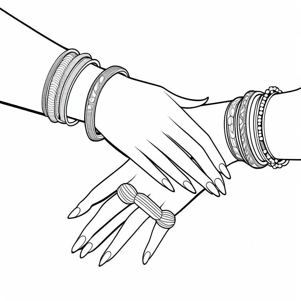 Princesss-Elegant-Hands-with-Rings-and-Bracelets-Black-and-White-Coloring-Page