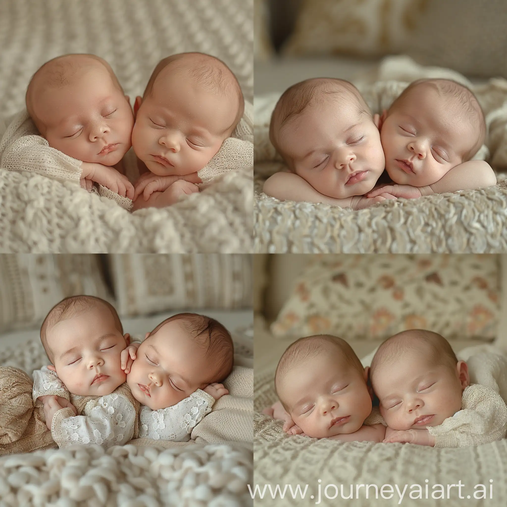 Peaceful-Sleeping-Twin-Newborns-in-Realistic-Portrait-Photograph