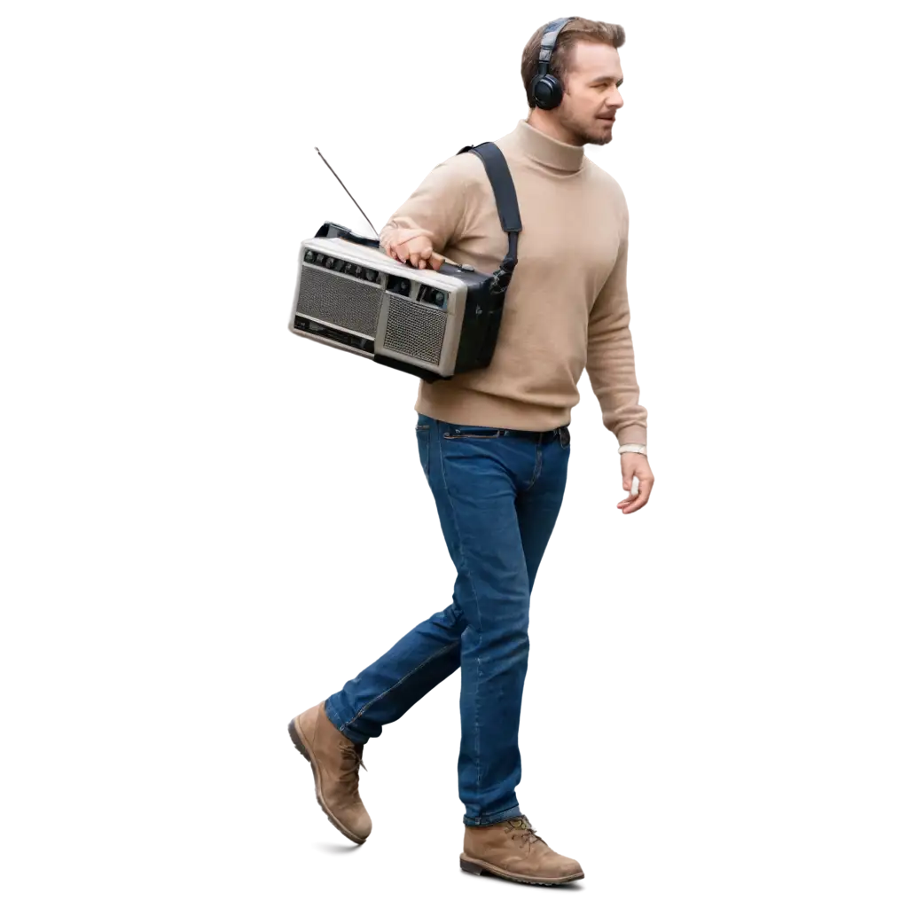 Man carrying a radio full body