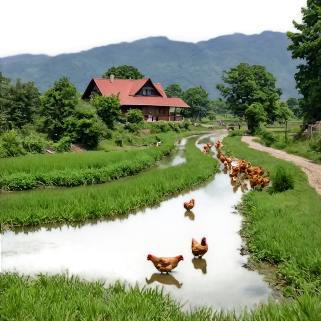 Picturesque-Countryside-Scene-in-the-West-PNG-Image-Featuring-Chickens-Ducks-Cows-Buffalo-and-More