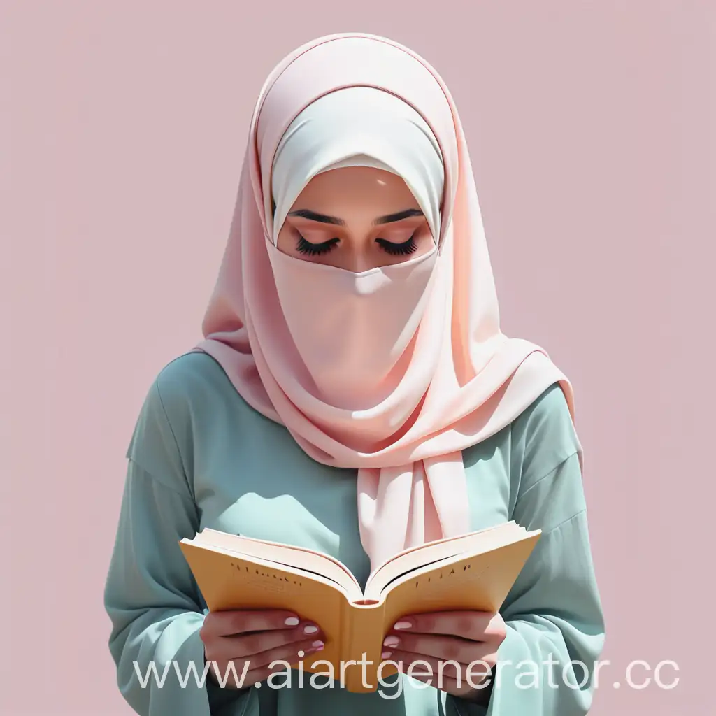 Девушка в хиджабе, читает книгу, без лица, в стиле арт, нежные цвета, пастельные цвета, минимализм