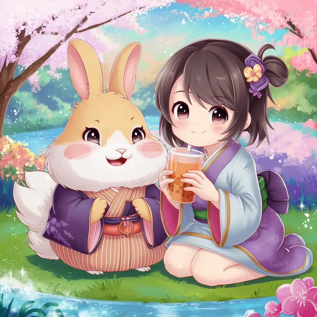 Kind-Girl-Enjoying-Bubble-Tea-with-Friendly-Shiba-Inu-Dog-in-Japanese-Anime-Style