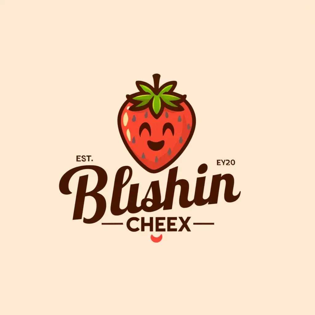 a logo design,with the text 'Blushin cheex', main symbol:Winking strawberry covered in cream,Moderate, be used in Others industry, clear background