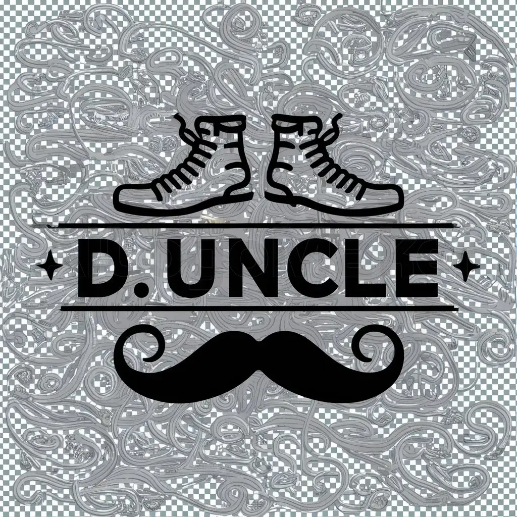 a logo design,with the text "D.Uncle", main symbol:used shoes and mustache symbol,complex,clear background