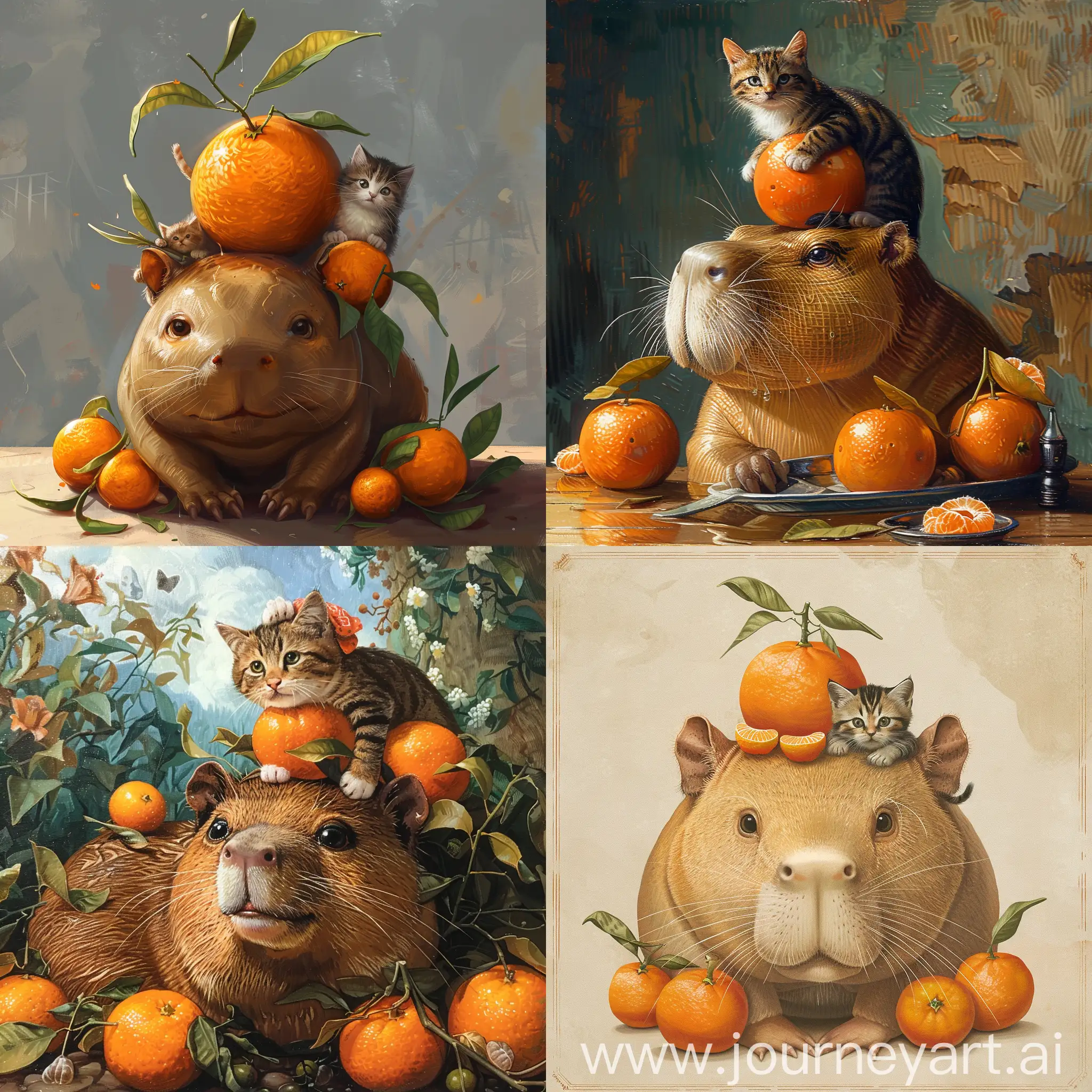 Capybara-with-Mandarins-and-a-Kitten-on-Its-Head