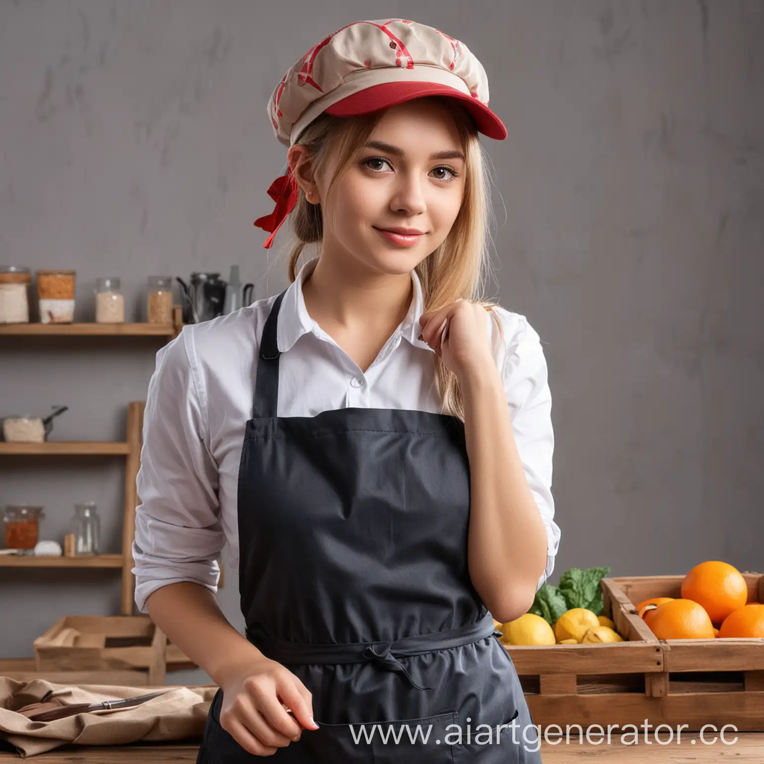 Girl-Seller-in-Cap-and-Apron