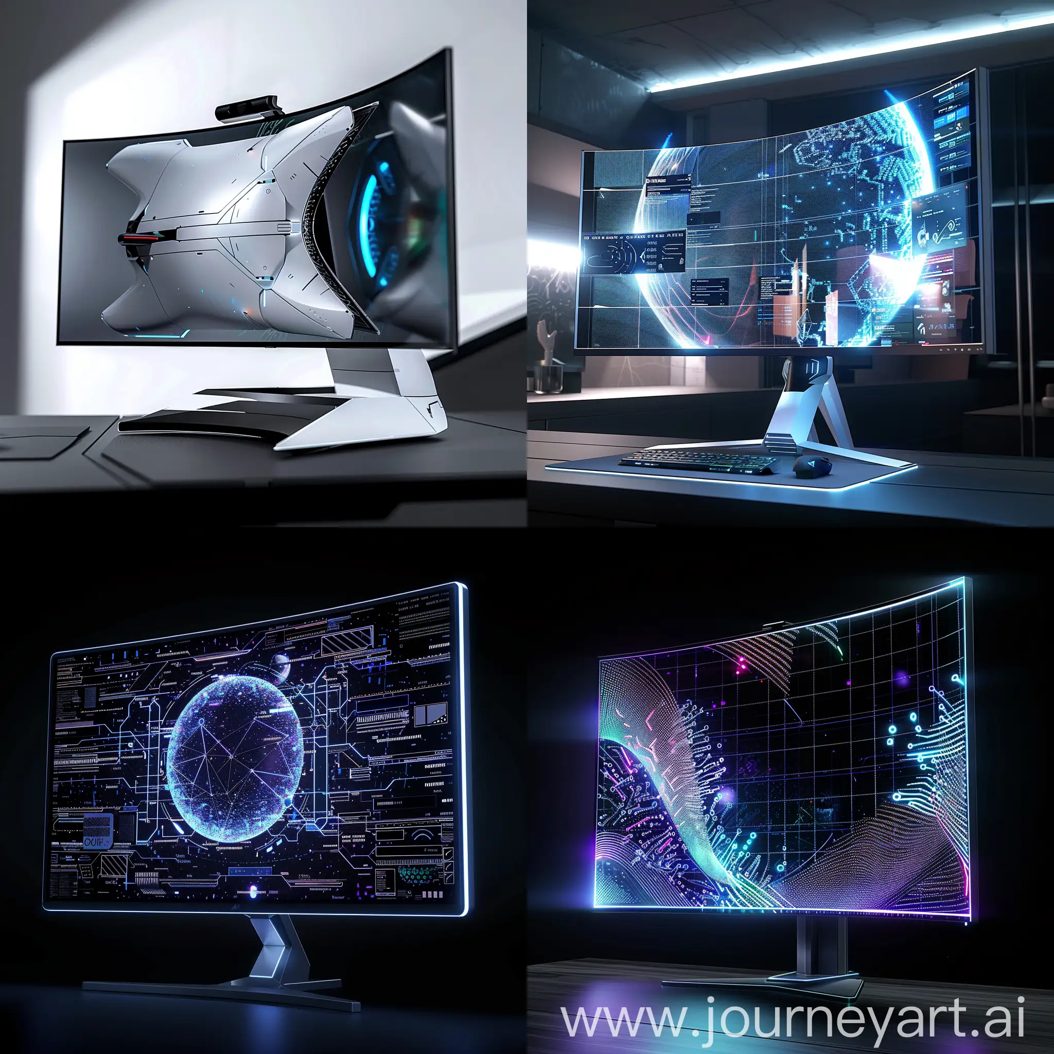 Futuristic-PC-Monitor-with-Flexible-OLED-Display-and-Holographic-Technology