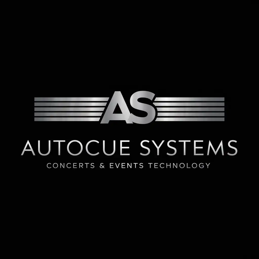 a logo design,with the text "'''''AUTOCUE SYSTEMS''''  CONCERTS & EVENTS TECHNOLOGY", main symbol:this logo horizontal letter mark logo design. this logo's main part ''AS'' creates a modern lettermark for this logo. preferred color is silver. the logo must be one black background,Moderate,clear background