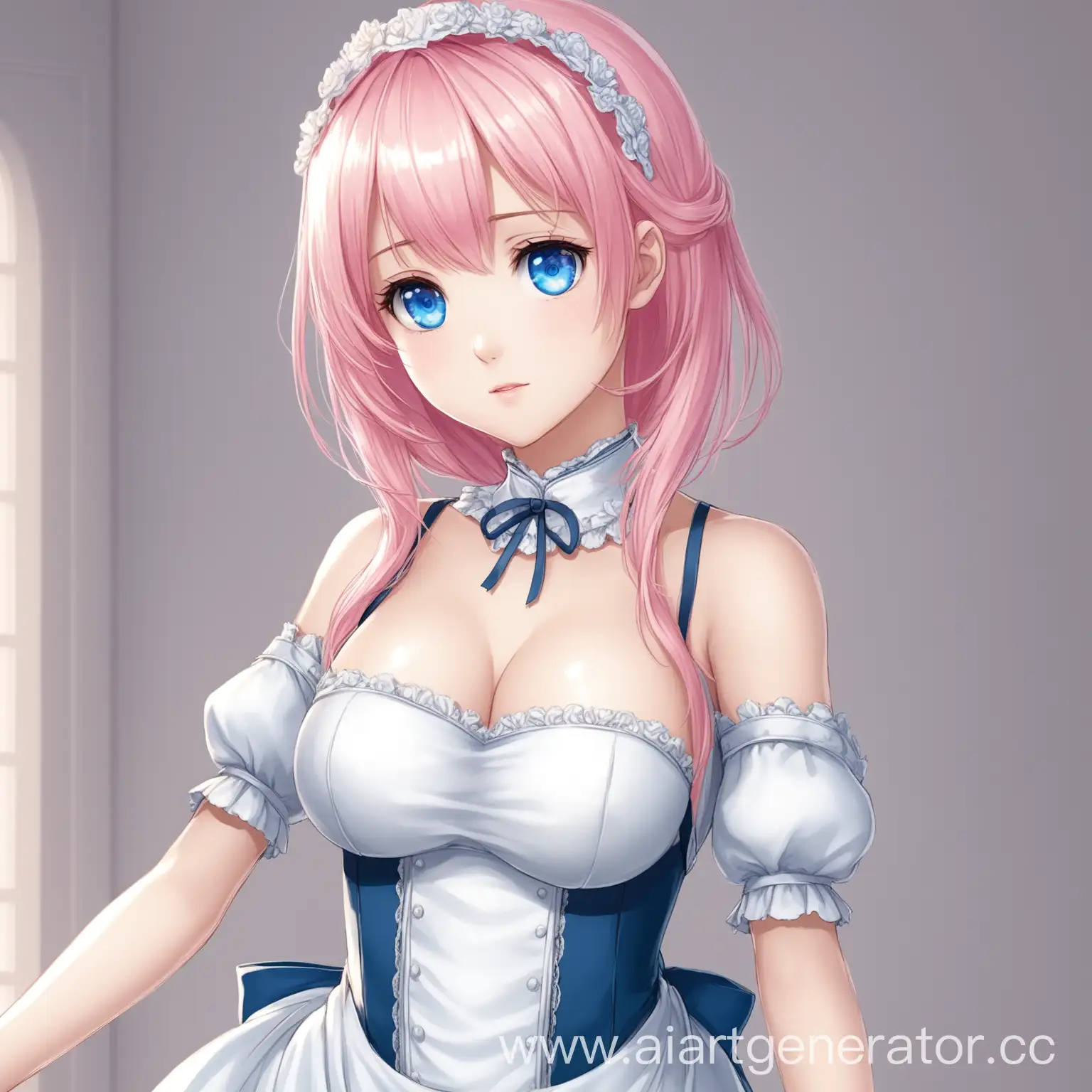 Maiden-Servant-with-Pink-Hair-and-Blue-Eyes