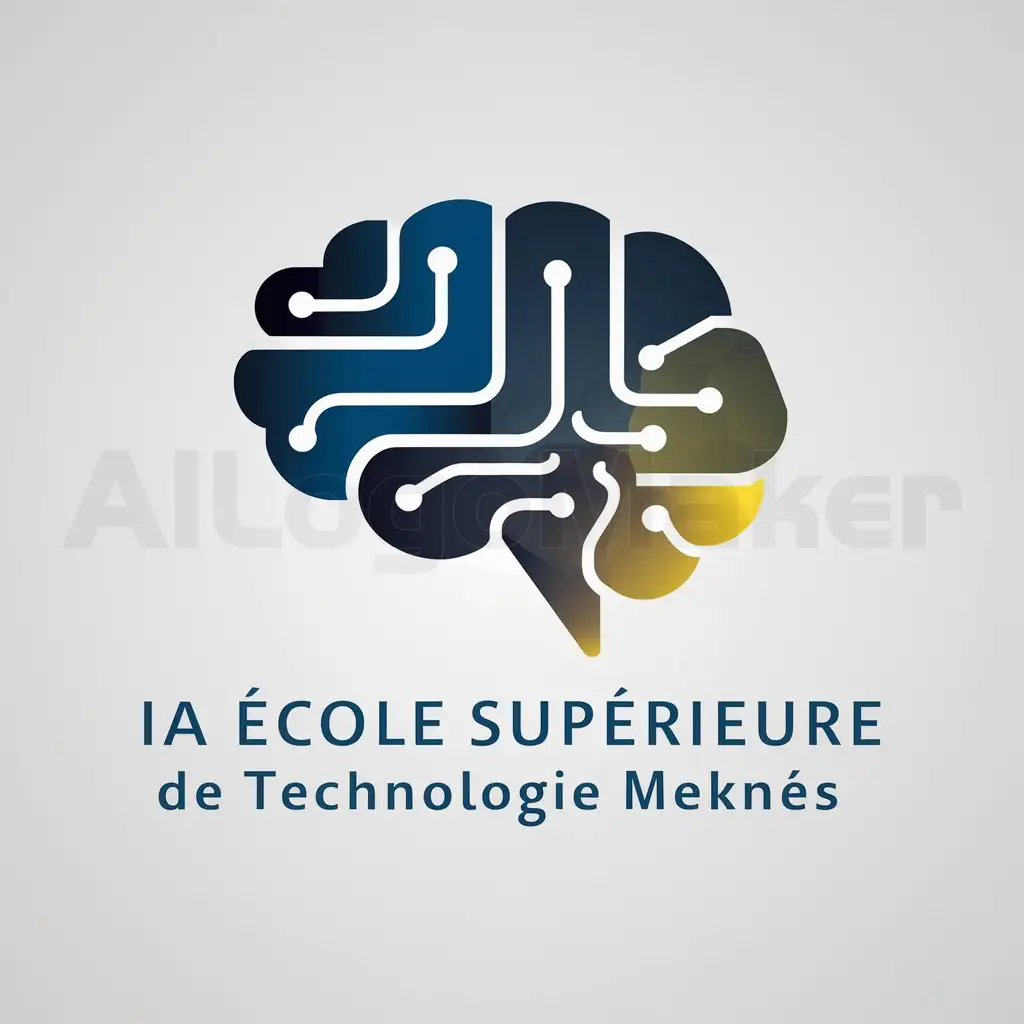 a logo design,with the text "IA  Ecole Supérieur de technologie Meknés", main symbol:un grand cerveau avec des colors foncés comme le blue et un lamp,complex,be used in Technology industry,clear background
