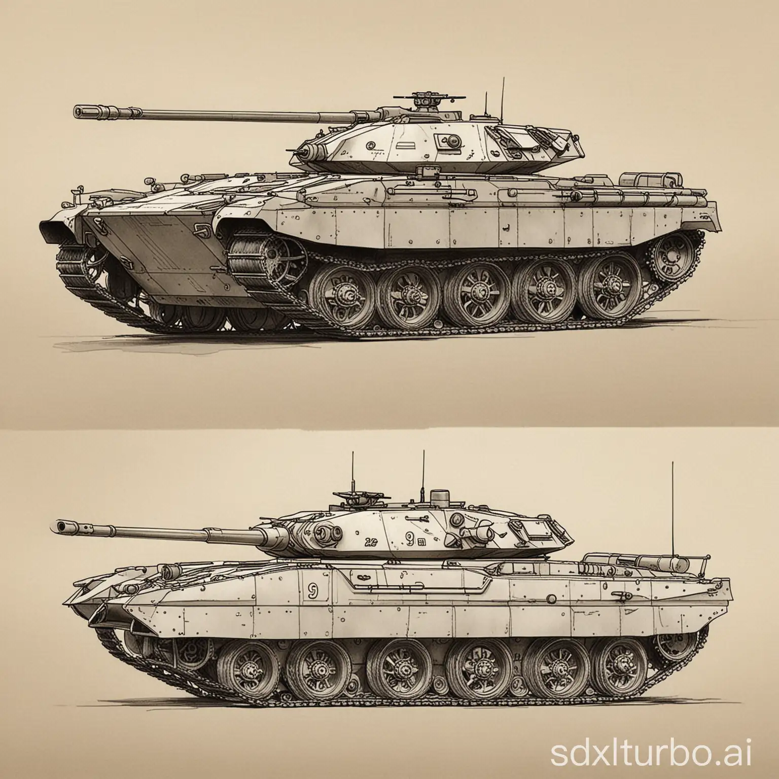 The outline of the Type 99 tank depicted in simple sketches is clear, demonstrating its sturdy and majestic image.