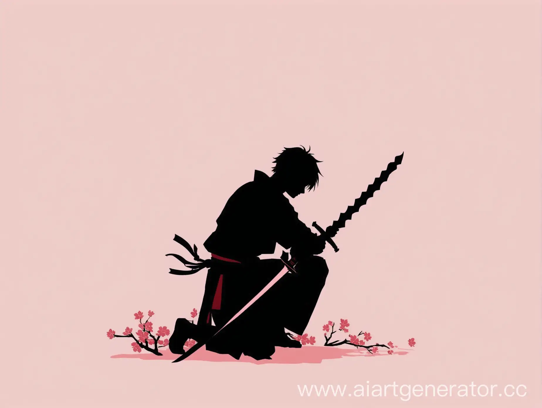 Minimalist-Silhouette-of-SwordWielding-Figure-Under-Cherry-Blossom-Tree