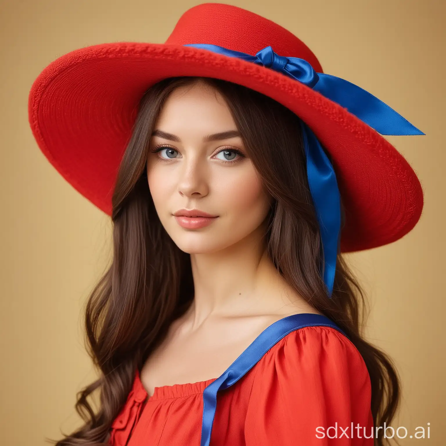 Elegant-Woman-in-Red-Dress-and-Stylish-Hat-with-Natural-Beauty