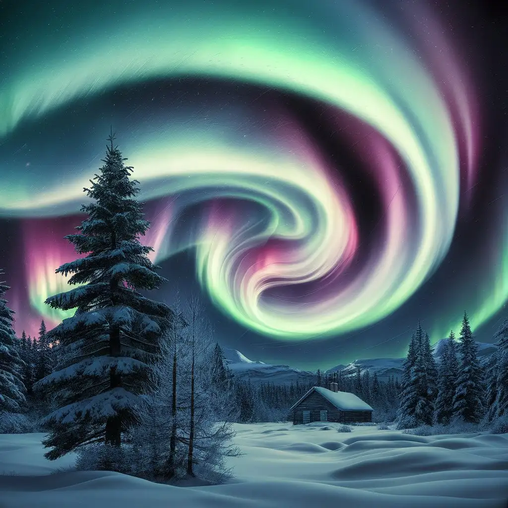 A photorealistic image of a stunning aurora borealis lighting up the night sky.