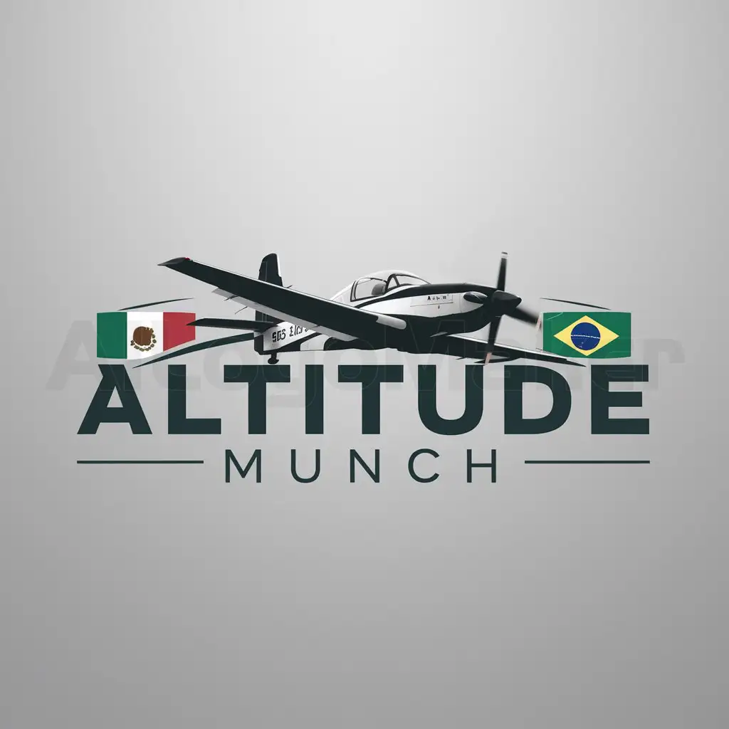a logo design,with the text "ALTITUDE MUNCH", main symbol: Embraer EMB 314 SUPER TUCANO with a side flag of Mexico and flag of Brazil

(Note: I assumed the input is in Spanish based on the words "EMBRAER" and "SUPER TUCANO" being English, and "y a lado" which means "and aside" in English. The rest of the sentence was translated into English.),Moderate,be used in Others industry,clear background