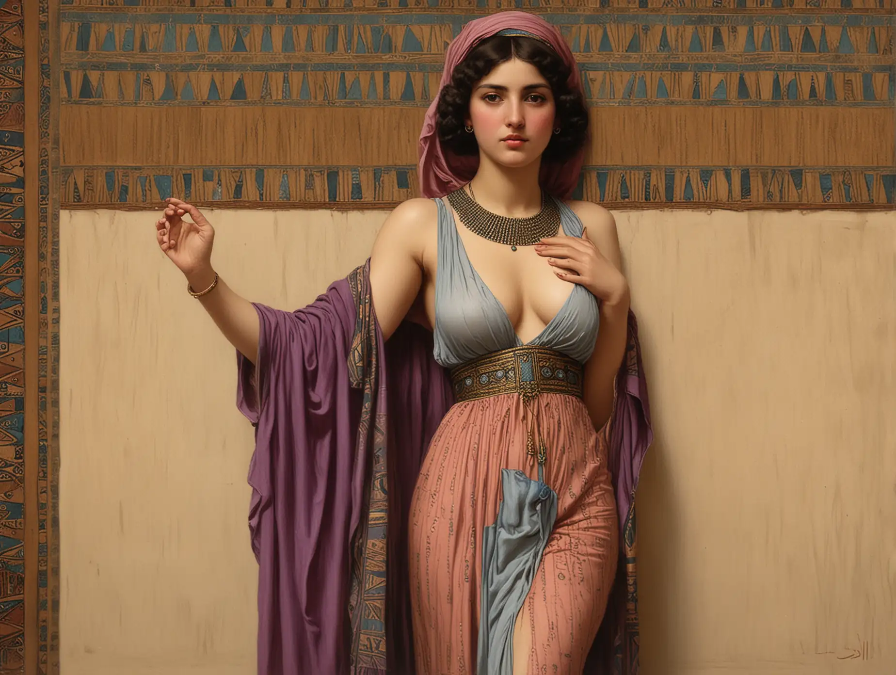 John William Godward painting of Egyptian woman wearing tiny thin robe in harem.