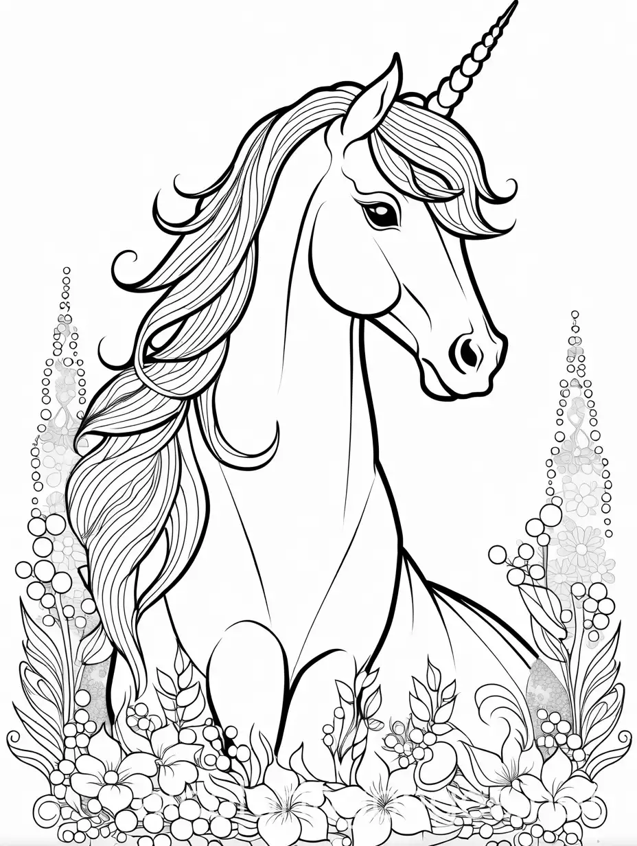 unicorn and princesses coloring pages for kids, dot to dot, Coloring Page, black and white, line art, white background, Simplicity, Ample White Space