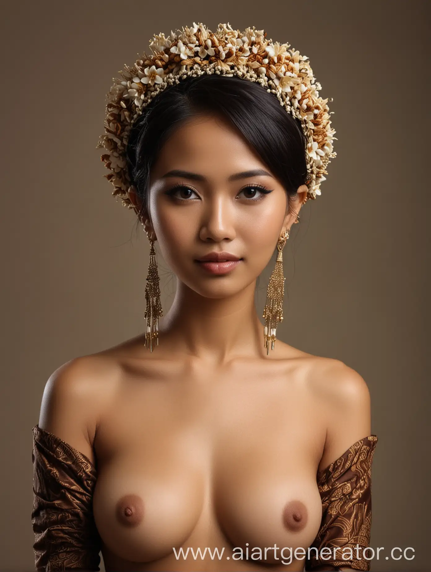 Javanese beautiful girl with traditional hair style topless