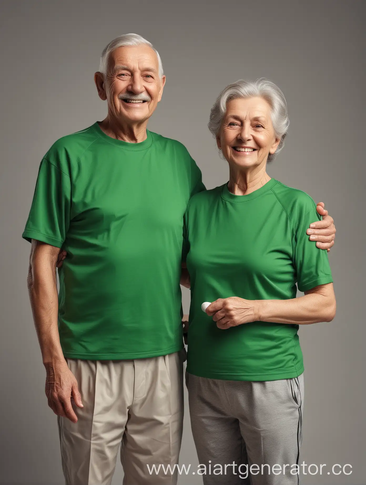 Smiling-Elderly-Athletes-in-Green-TShirts-Joyful-Fitness