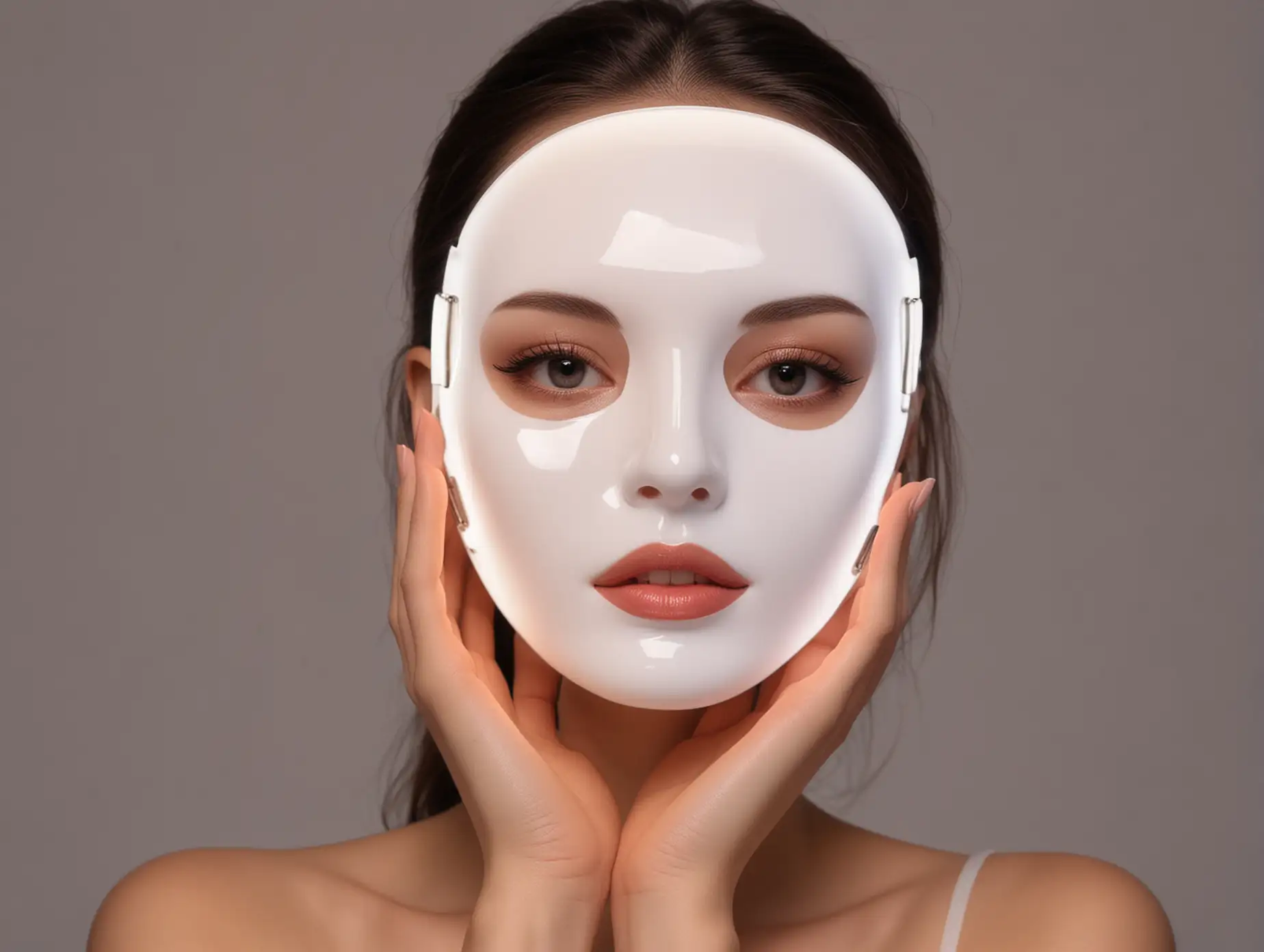 Exquisite-Model-with-Hand-Holding-LED-Mask-Product-and-Realistic-Light-Effect