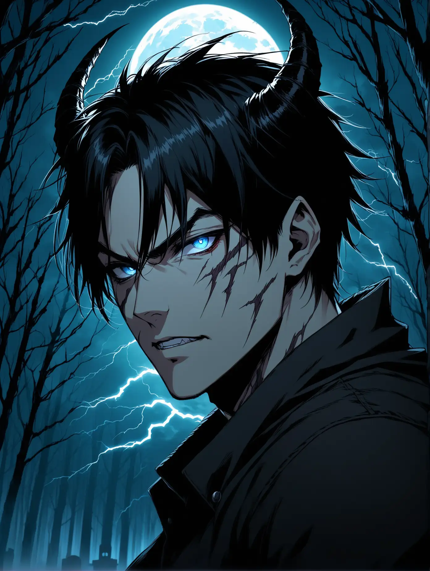 Sinister-Demon-Man-with-Black-Hair-and-Blue-Eyes-in-Moonlit-Graveyard