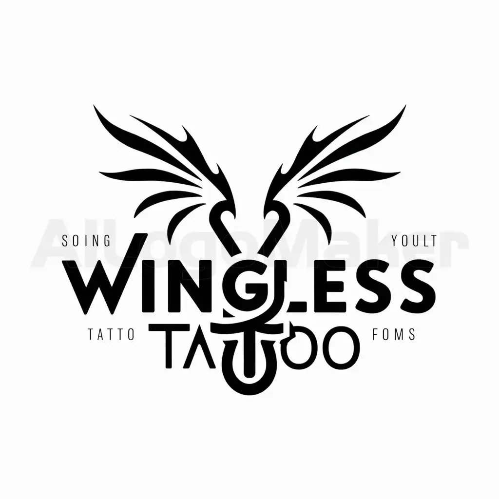 LOGO-Design-For-WINGLESS-TATTOO-Striking-Dragon-Wings-Emblem-on-Clean-Background