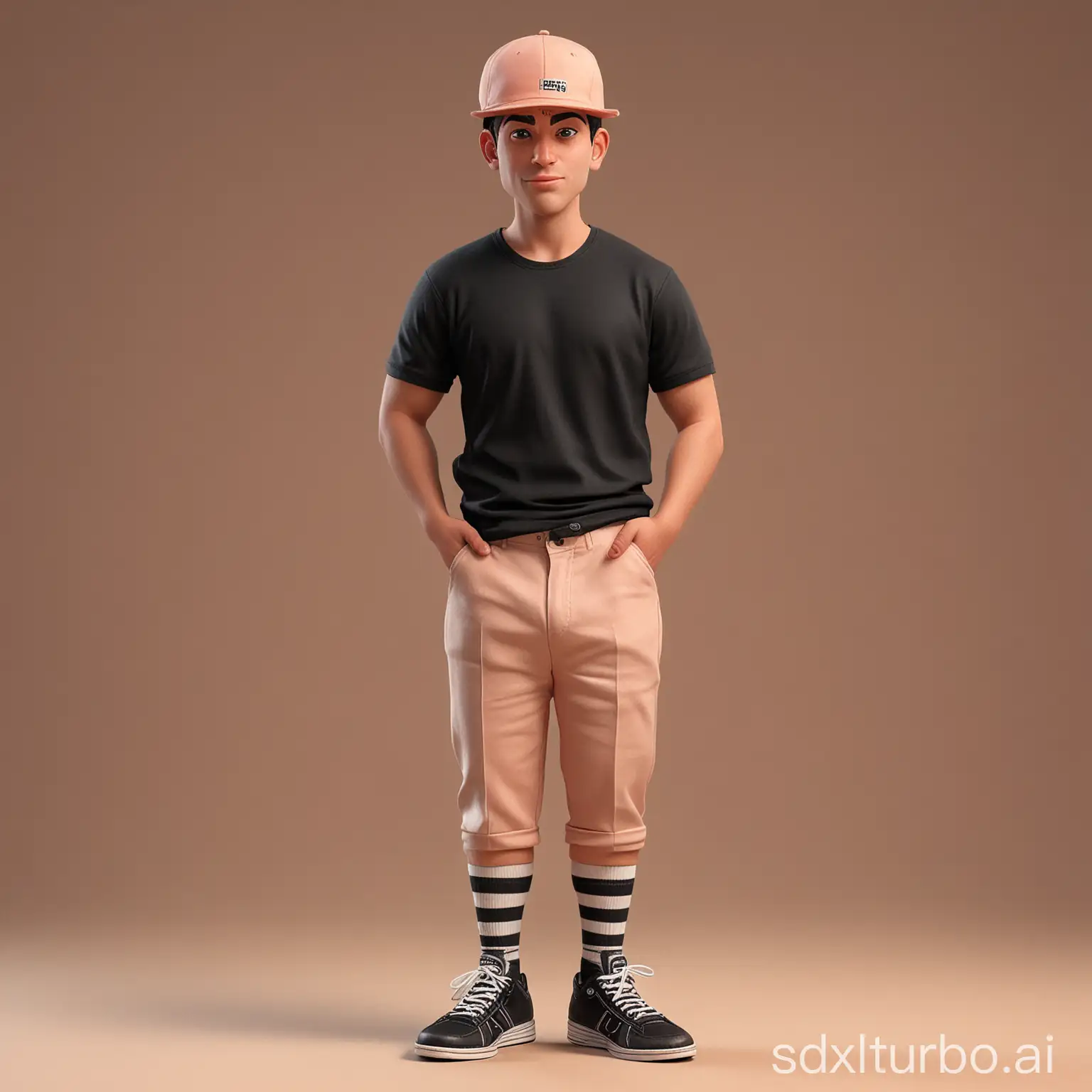 Confident-Young-Man-in-Stylish-Black-Outfit-Standing-Proudly-Realistic-Caricature-3D-Cartoon