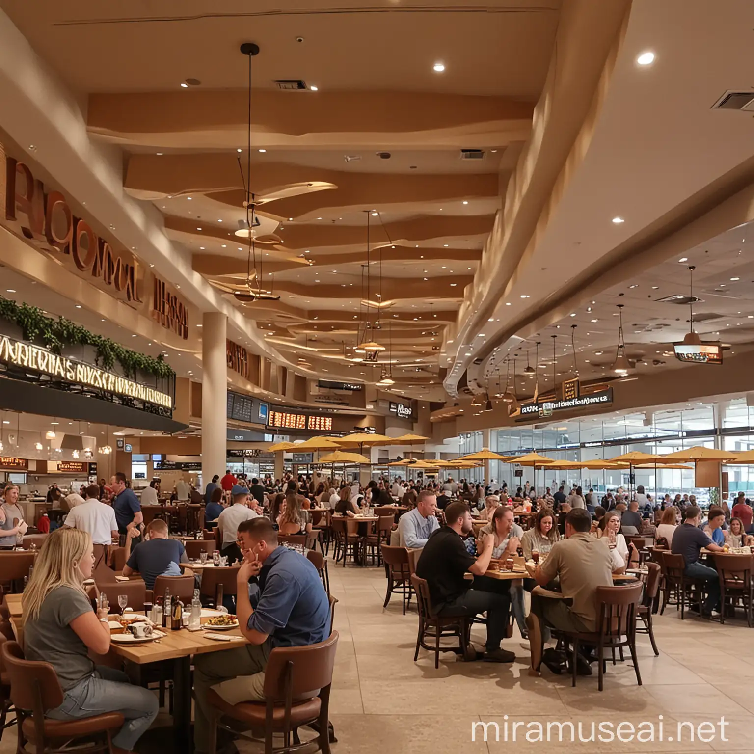 realistic scene with people eating at local restaurants in phoenix sky harbor airport