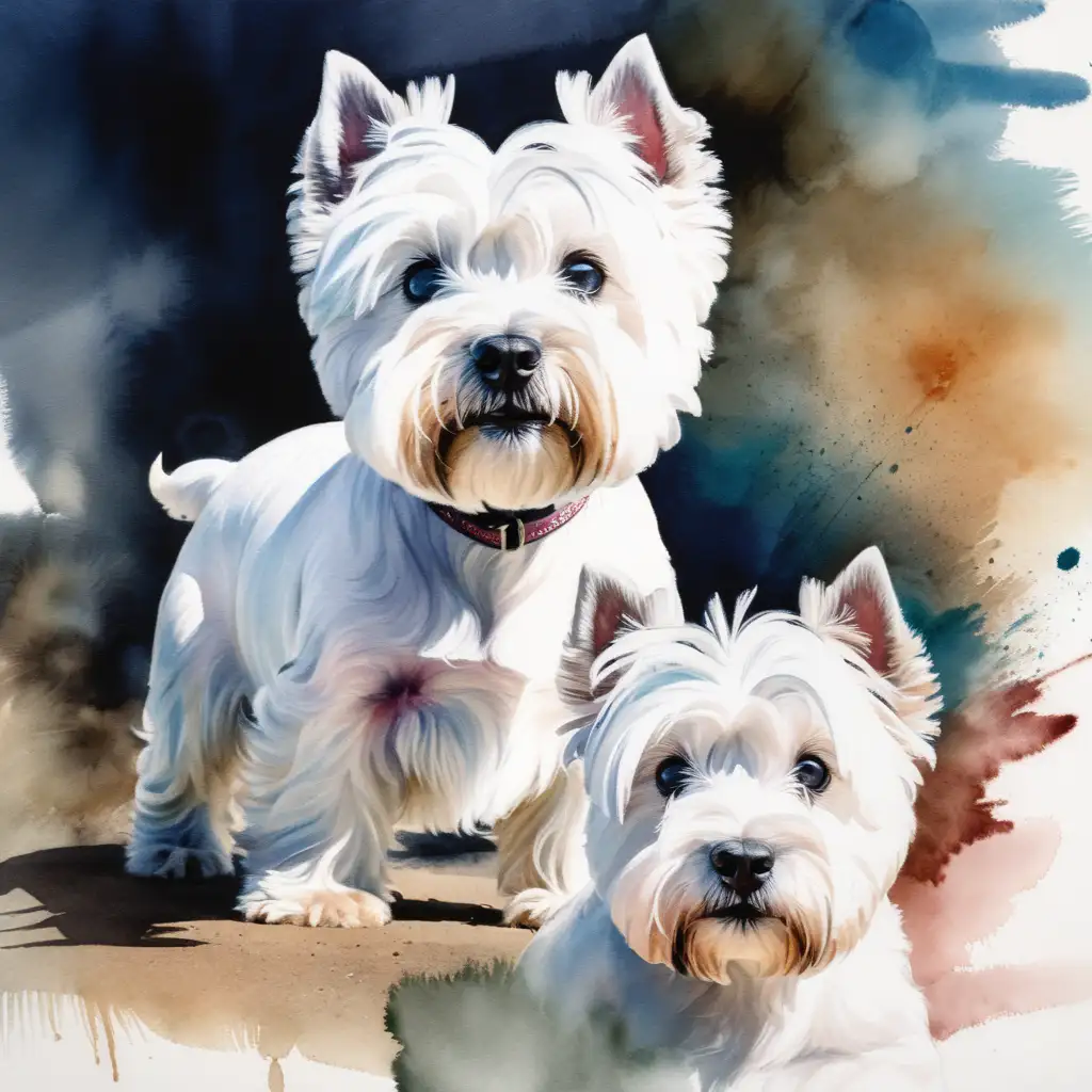 Doubly Exposing West Highland White Terriers in Watercolor