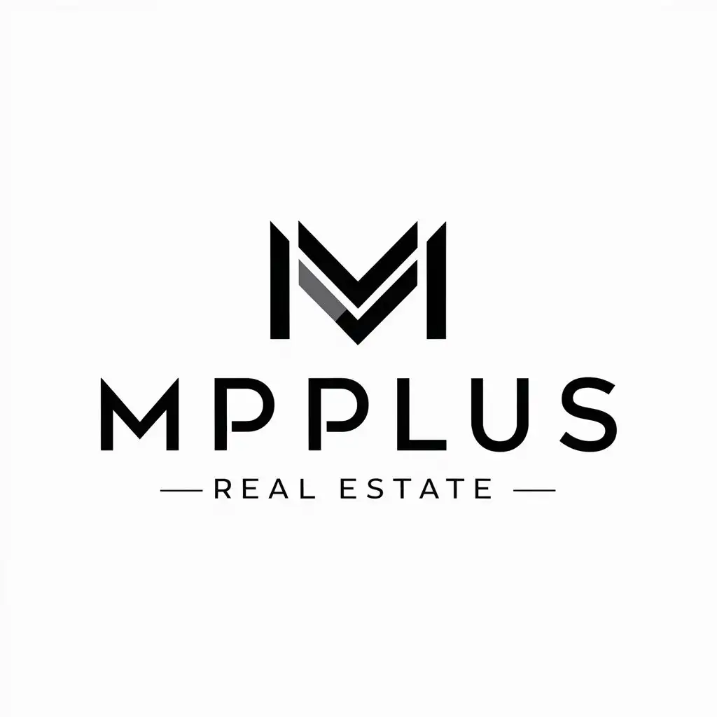 a logo design,with the text "MPPLUS", main symbol:MPPLUS,Minimalistic,be used in Real Estate industry,clear background