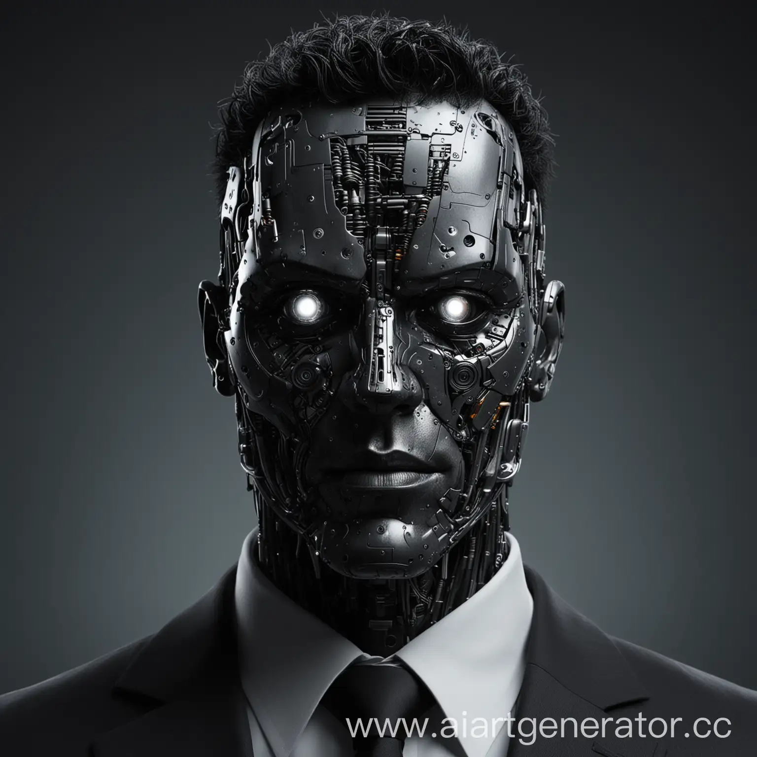 cyborg silhouette man in a suit, hyper detailed, black, portrait only face
