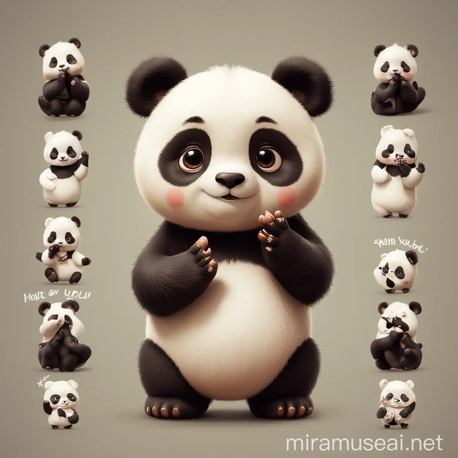 create two consecutive cute panda sprites that are pressing its hand palms together and saying thank you in Asian style 
