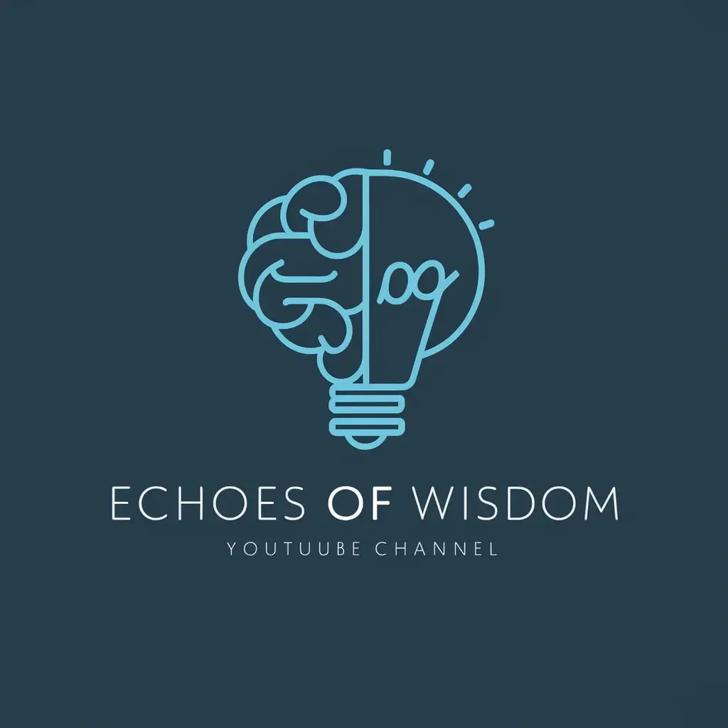 Design a YouTube channel logo named 'Echoes of Wisdom'. The logo should be in a cool blue color scheme and feature a modern, inspiring illustration of a brain and a light bulb. The design should convey knowledge and inspiration.