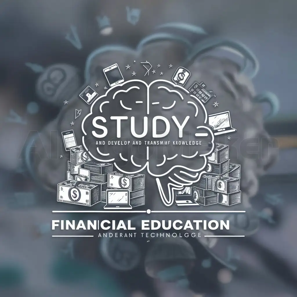 a logo design,with the text "Study and develop and transmit knowledge", main symbol:Brain and money and technologies,Moderate,be used in Finance industry,clear background