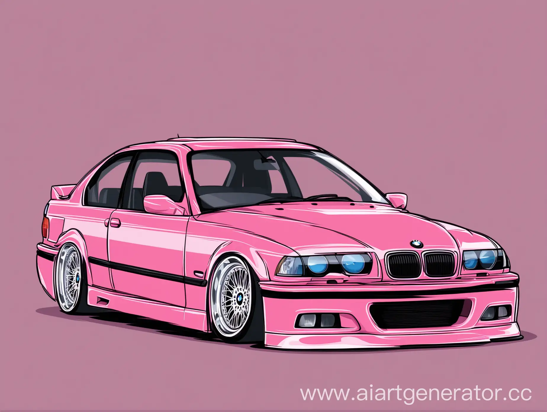 Cartoon-Style-Pink-BMW-E36-Car-Illustration
